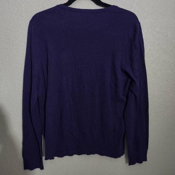 Ann Taylor Sweater Womens XL Purple Cardigan Button Front Crew Neck Long Sleeve - Picture 3 of 9